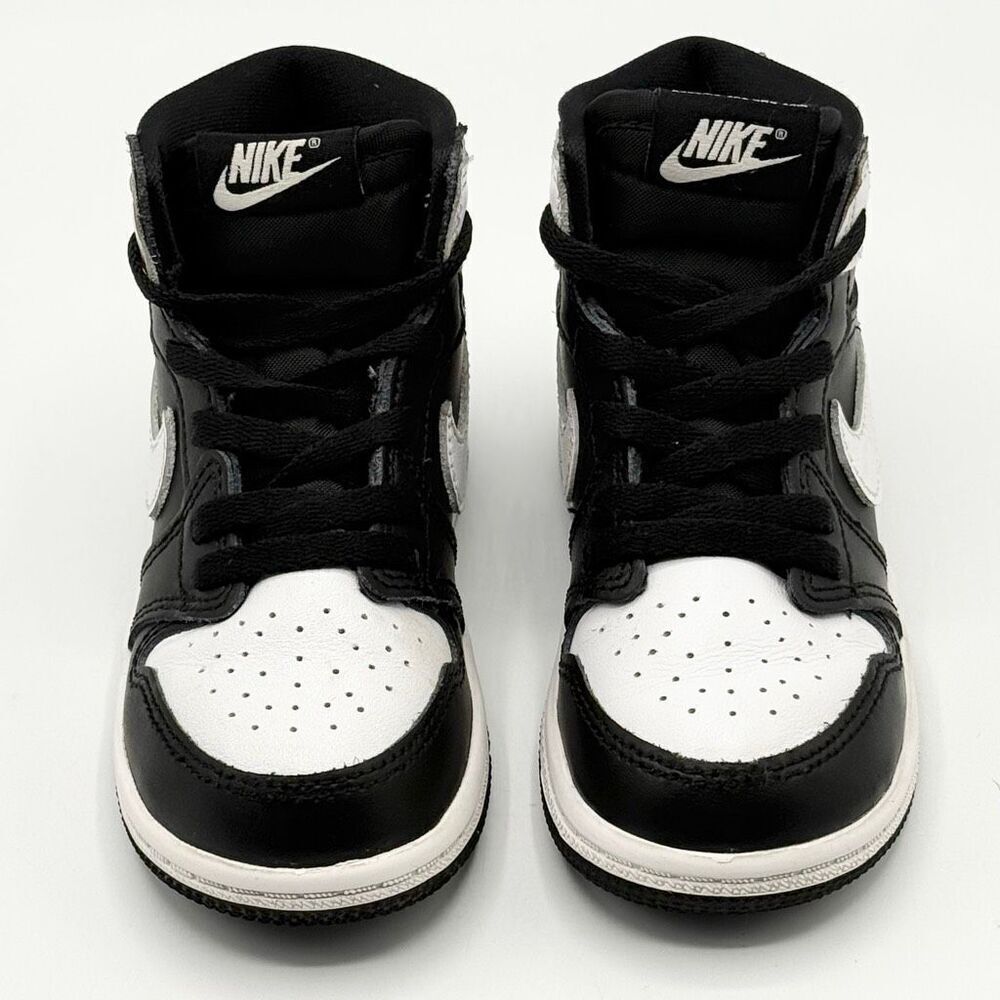 Nike Air Jordan Retro 1 OG High Top Panda Black White Lace Up Toddler Sneakers - - Picture 3 of 14